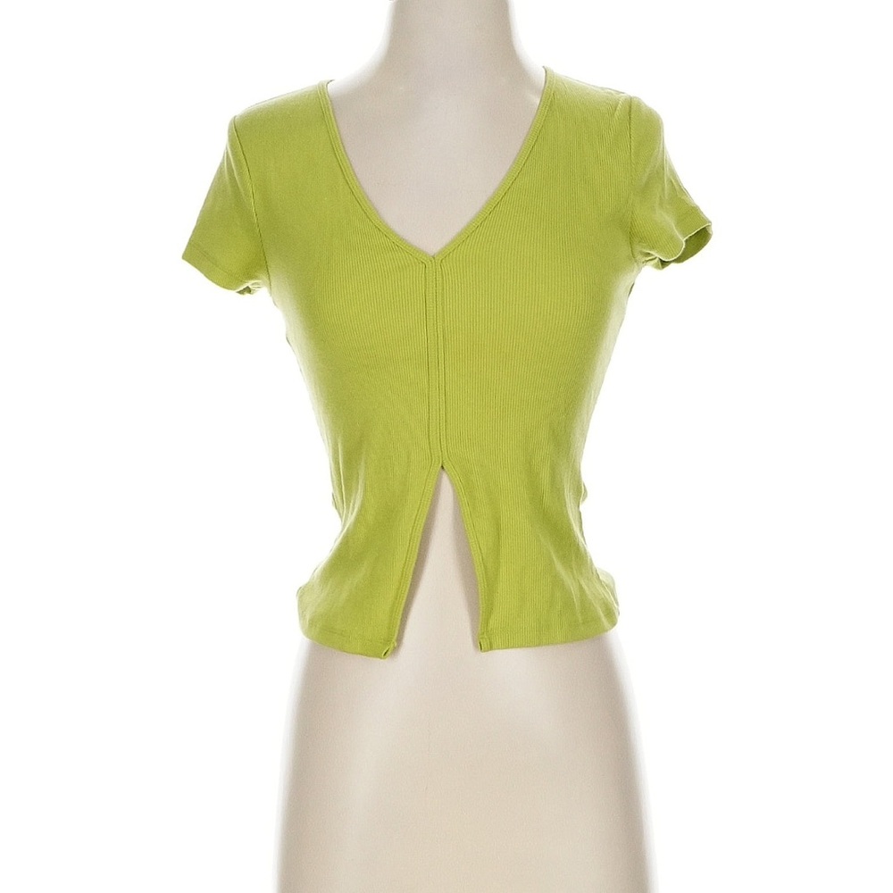 Abercrombie & Fitch Lime Green Ribbed V‑Neck Crop Top